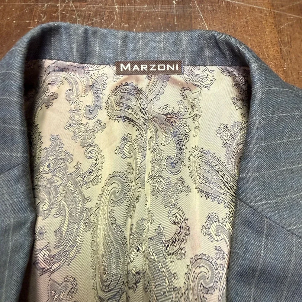 Marzoni Suit Mens 50 Gray Pinstripe Italian Wool Two Button Paisley Lining 40x34